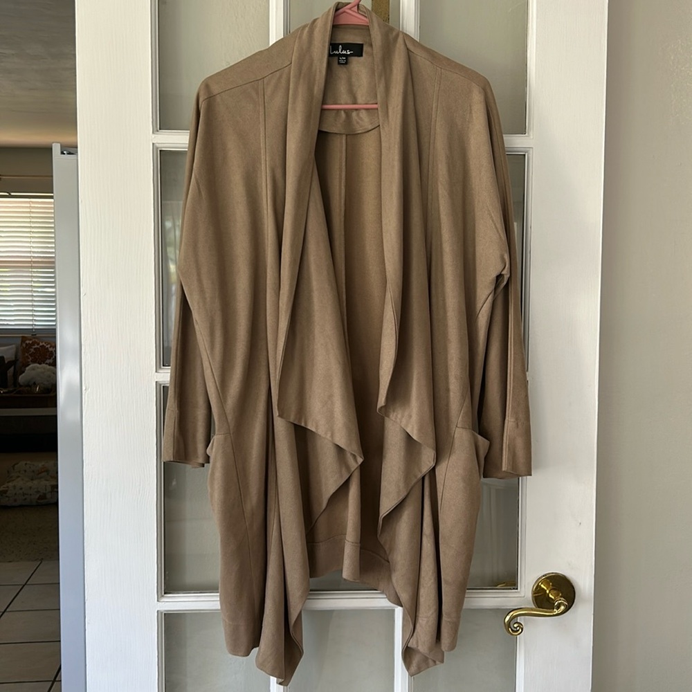 Lulus Faux Suede Draped Jacket Blazer